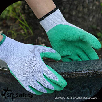 SRSAFETY Latex blanc en polycoton vert à 10 calibres revêtu de latex sur la gomme / gant de travail / casque de sécurité casque gant de doublure intérieure